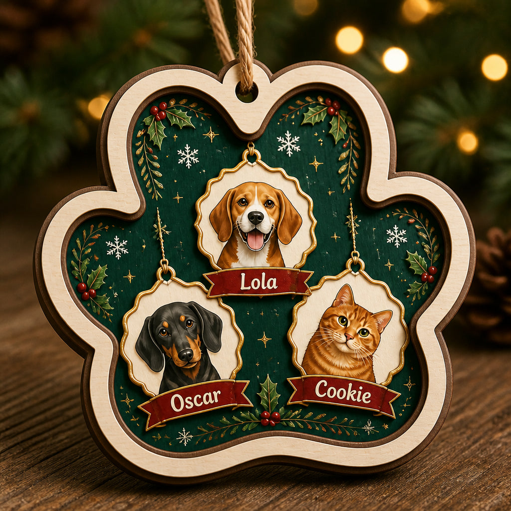 Custom Pet Paw Ornament – Photo Portraits with Names (3 Pets) - Personalized 3-Layered Wood Ornament 6a118aa2-7704-4c5c-99ad-03a499cd47f4.jpg