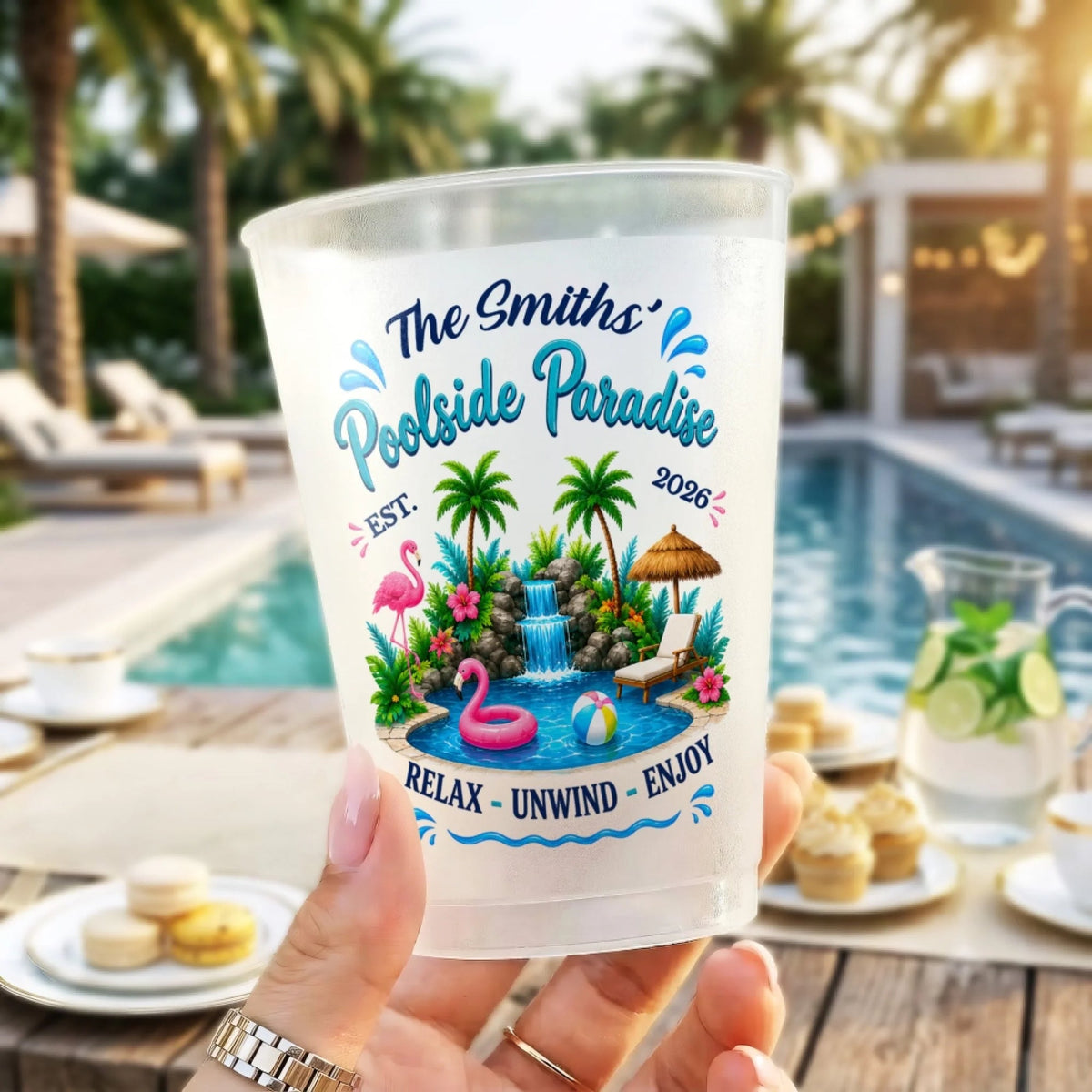 Poolside Paradise Relax Unwind Enjoy - Personalized Plastic Frosted Cup - Poolside Drinking Accessory, Summer Gift For Family 6a180c37-f7c6-49a7-8aa7-7975febec7fa-1.jpg