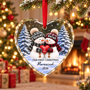 Our First Christmas Married Couple Snowman - Personalized Crystal Ornament - Christmas Gift For Couple 6a347761-a94d-43c4-b23b-14a5f2c3bbec-banner-1.png