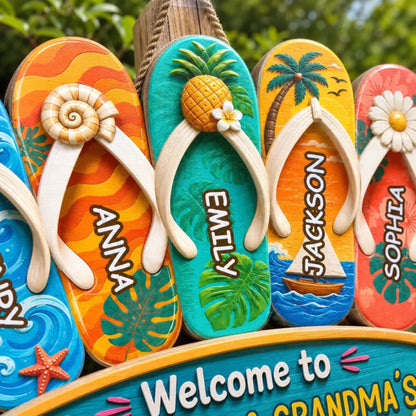 Beach Days With Grandkids Wood Sign - Personalized Summer Vacation And Travel Gifts For Grandma, Grandpa