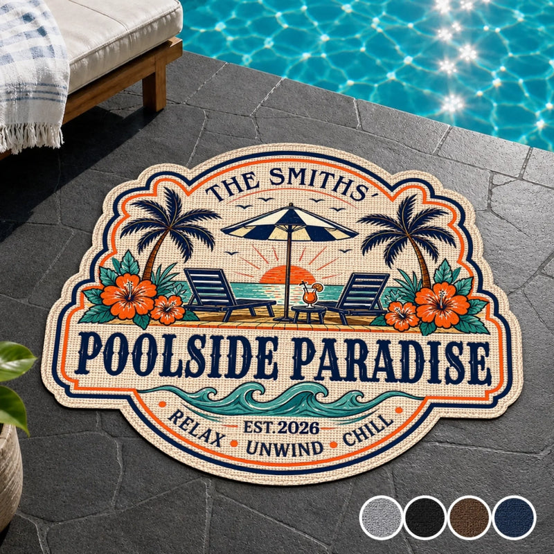Custom Poolside Shaped Doormat - Personalized Summer Vacation And Travel Gifts For Mom, Dad, Brother, Sister, Kids