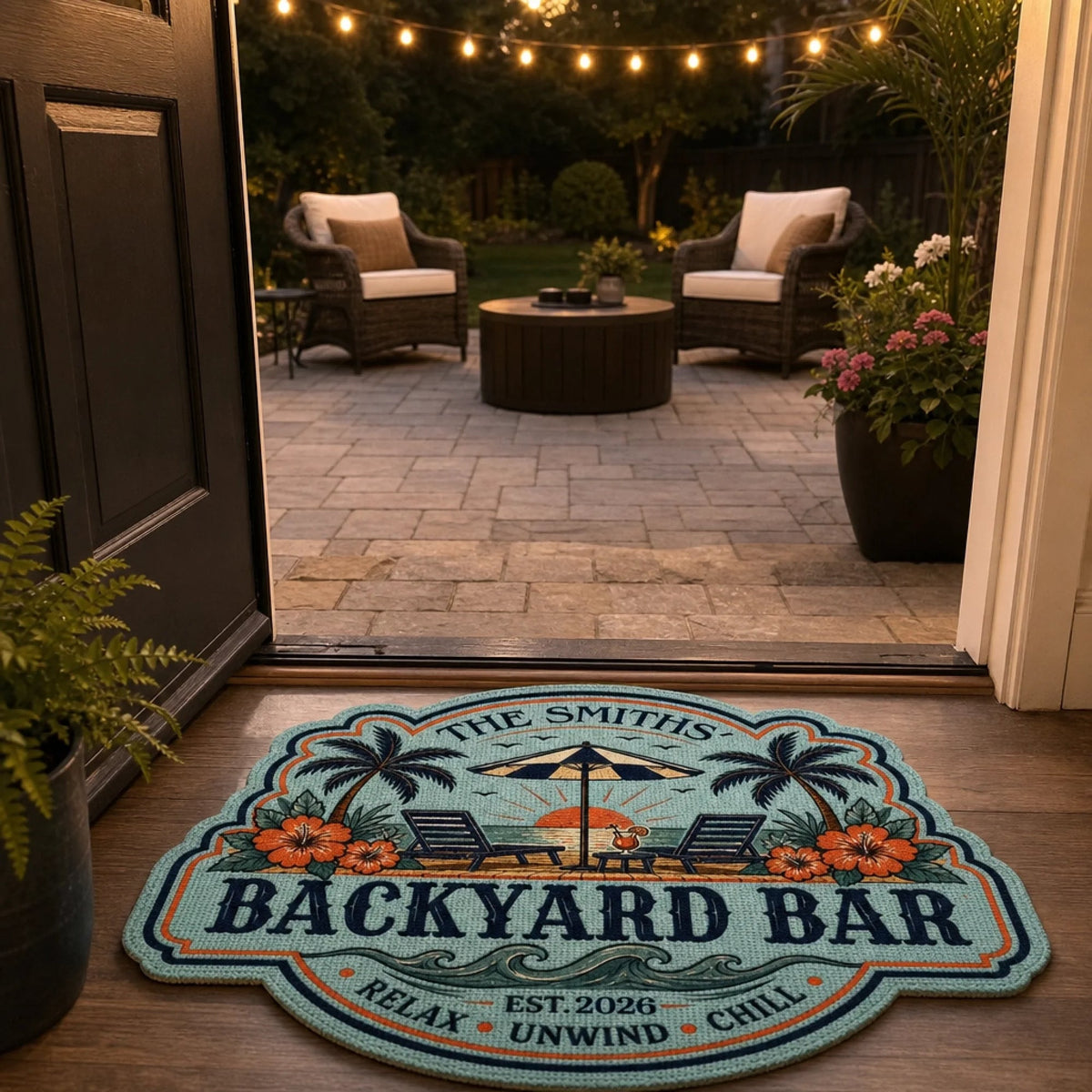 Custom Poolside Shaped Doormat - Personalized Summer Vacation And Travel Gifts For Mom, Dad, Brother, Sister, Kids