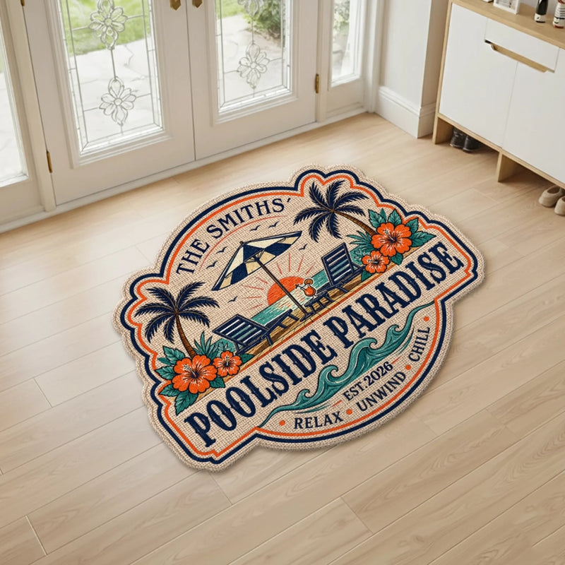 Custom Poolside Shaped Doormat - Personalized Summer Vacation And Travel Gifts For Mom, Dad, Brother, Sister, Kids