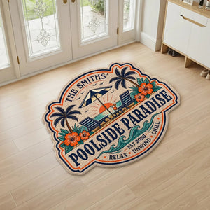 Custom Poolside Shaped Doormat - Personalized Summer Vacation And Travel Gifts For Mom, Dad, Brother, Sister, Kids
