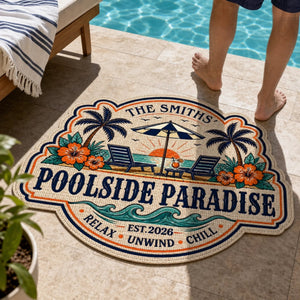 Custom Poolside Shaped Doormat - Personalized Summer Vacation And Travel Gifts For Mom, Dad, Brother, Sister, Kids
