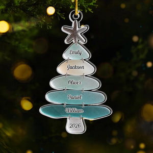 Custom Sea Glass Acrylic Ornament - Personalized Christmas Birthday Gifts For Mom, Dad, Brother, Sister, Beach Lovers - Family Memories On Tree