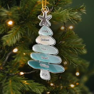 Custom Sea Glass Acrylic Ornament - Personalized Christmas Birthday Gifts For Mom, Dad, Brother, Sister, Beach Lovers - Family Memories On Tree