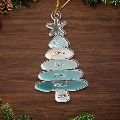 Custom Sea Glass Acrylic Ornament - Personalized Christmas Birthday Gifts For Mom, Dad, Brother, Sister, Beach Lovers - Family Memories On Tree