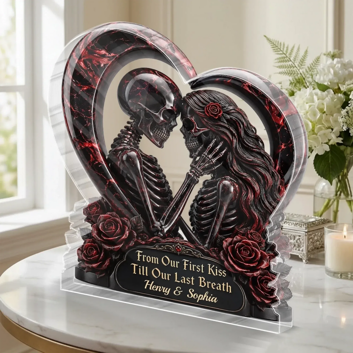 Unconditional Dark Love Gothic Skeleton Acrylic Plaque - Personalized Halloween Decor, Anniversary Wedding Gifts For Husband And Wife, Him And Her