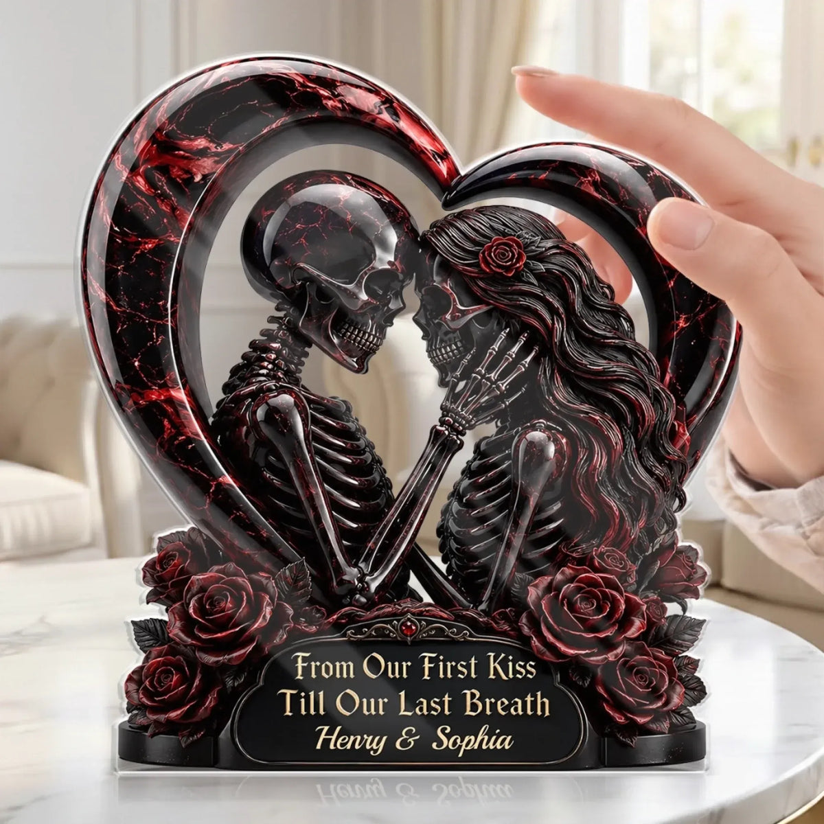 Unconditional Dark Love Gothic Skeleton Acrylic Plaque - Personalized Halloween Decor, Anniversary Wedding Gifts For Husband And Wife, Him And Her