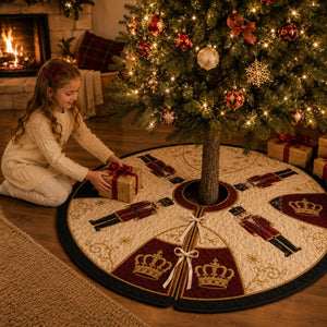 Nutcracker Christmas Tree Skirt, Quilted Holiday Tree Skirt, Royal Red Navy Gold Christmas Decor, Elegant Xmas Home Decor 6a846373-b294-4f22-977d-5b3aa449ab64-4.jpg