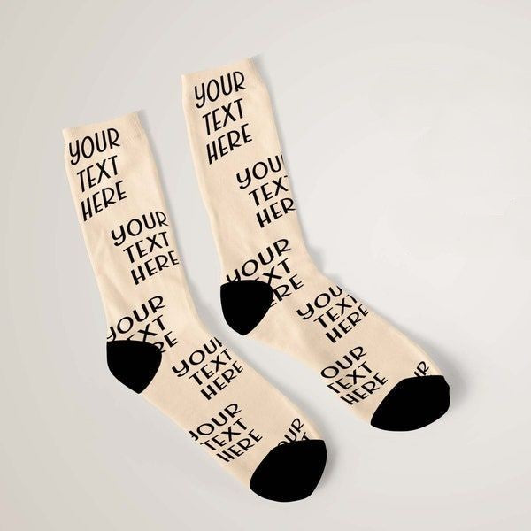 Custom Personalised Text Socks – Unisex, Black, Long Socks, UK 6-12, Handmade