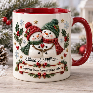 Christmas Snowman - Personalized Custom Accent Mug - Christmas Gift For Couples