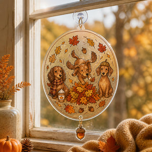 Autumn Dachshund Leaf Pile Tee - 1 Layered Suncatcher with Charm 6aedd065-6630-4dee-a963-401932ffab8a.jpg