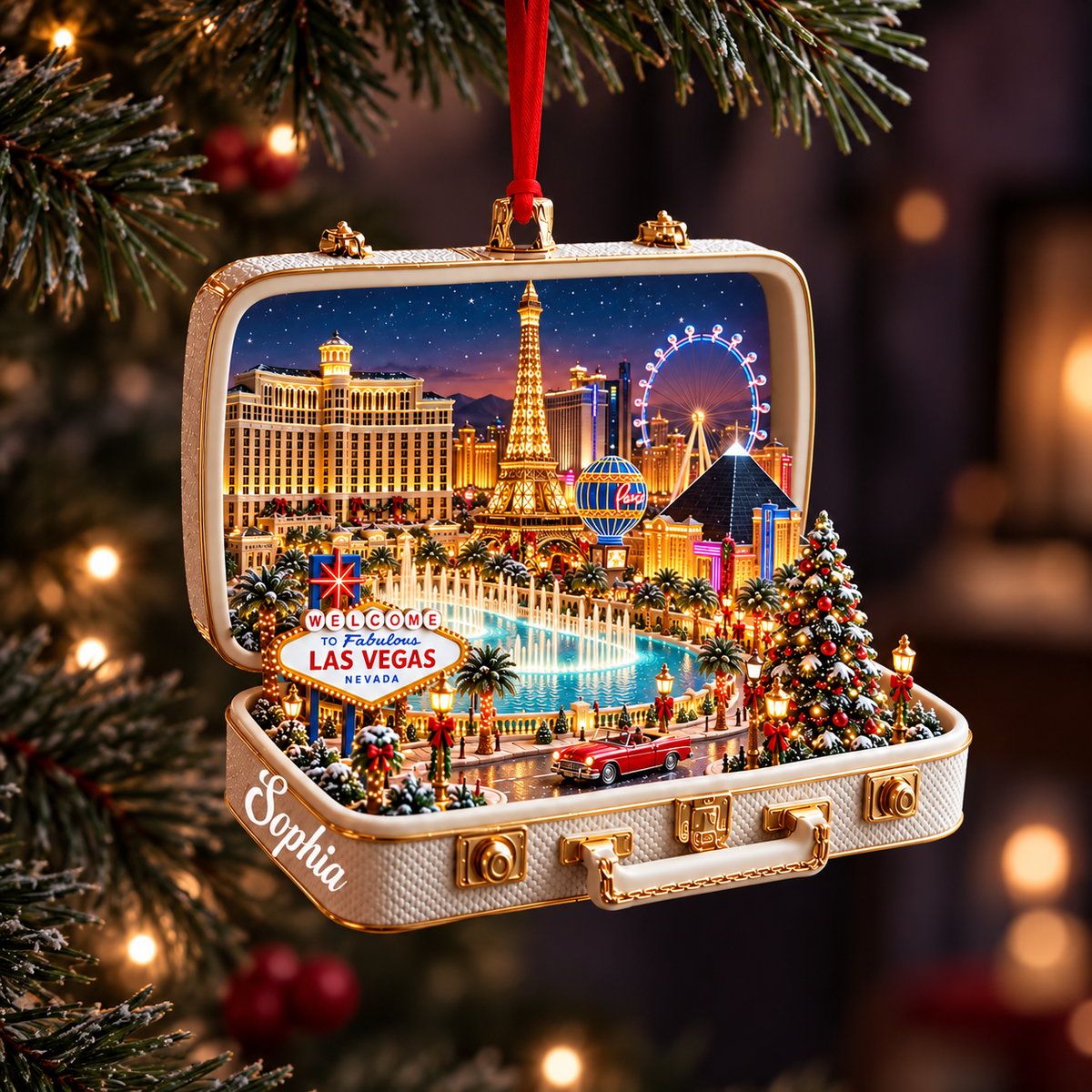 Personalized Las Vegas Strip Christmas Ornament – 3D Suitcase Cityscape with Custom Name, Vegas Trip Souvenir Gift 6b083f8c-e2e2-4eb5-ac3e-9897e6e637e9-Las-Vegas-Christmas-Ornament-in-Evergreen-1.png