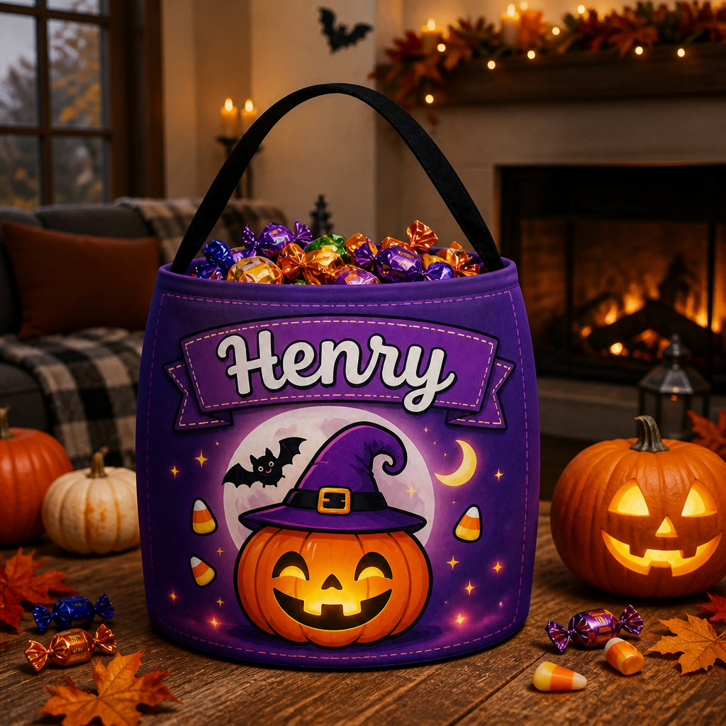 Personalized Halloween Trick-or-Treat Fabric Bag — Name + Cute Pumpkin & Bat - Personalized Halloween Fabric Basket 6b219f5a-6ef0-45dd-b431-d51e782d5822.jpg