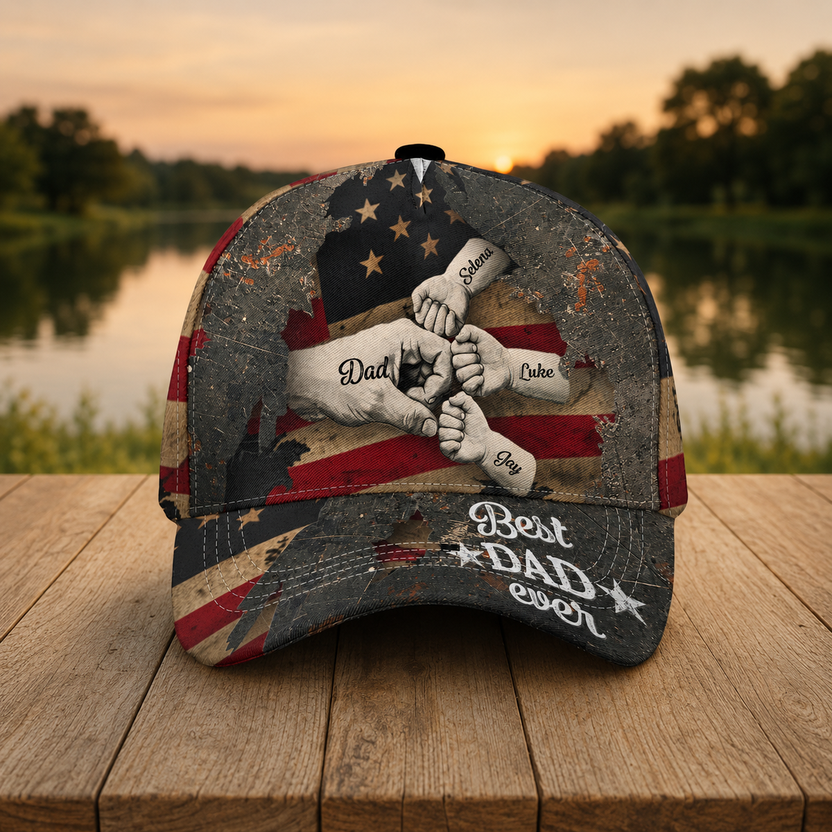 Custom Fist Bump Dad Hat with Kids' Names, Best Dad Ever Cap, Personalized Papa Gift for Father's Day or 4th of July Patriotic Style