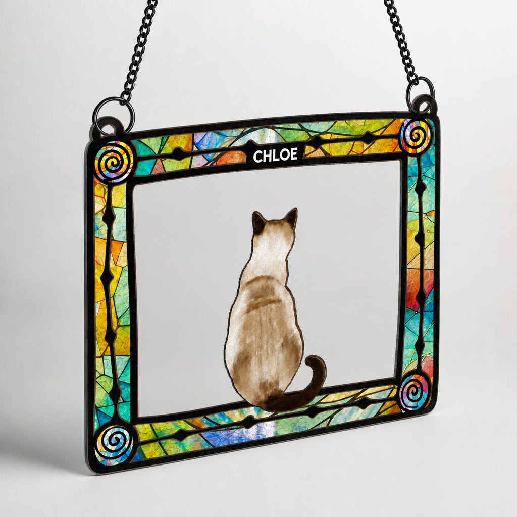 Personalized Cat Stained-Glass Suncatcher with Name - Personalized Rectangle Stained Glass Suncatcher (PW) 6b56a0d8-db92-4e63-a0a7-d67e8e1f079b.jpg