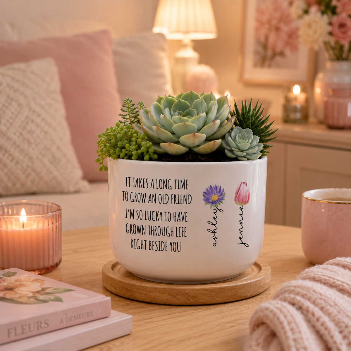 Personalized Friendship Gift, Bestie Plant Pot, Custom Birth Flower Pot, Gift For Friend