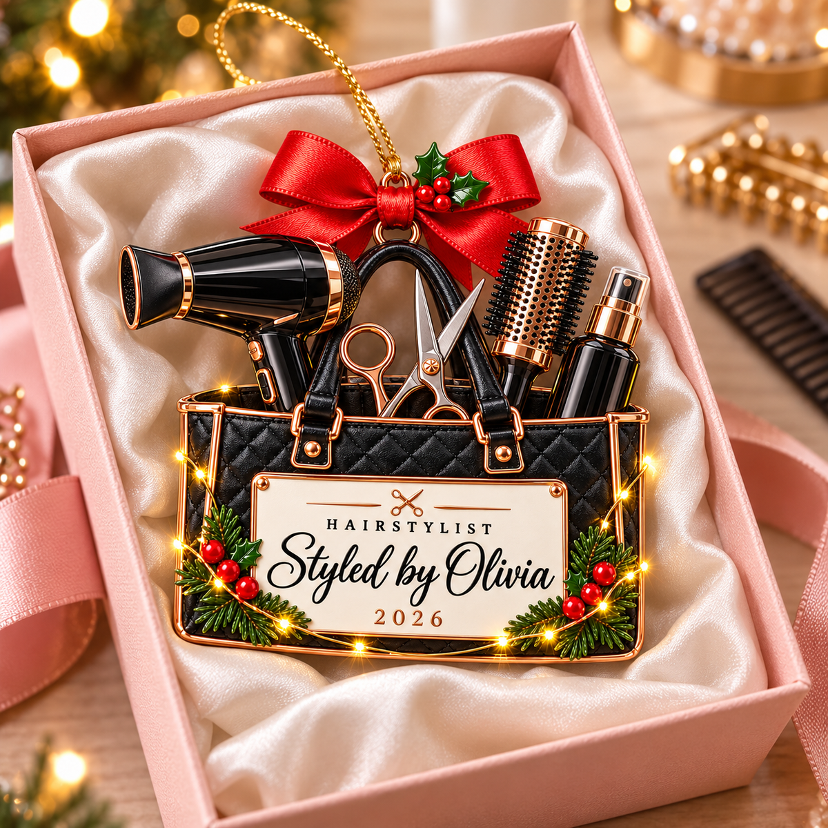 Personalized Hairstylist Christmas Ornament 2026 – Custom Name Salon Bag with Hair Dryer, Scissors and Brush, Hairdresser Appreciation Gift 6b6b7bf8-ae47-4967-a782-0e334e168e2e-Hairstylist-Christmas-Ornament-in-Blush-Gift-Box-2.png