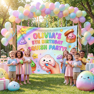 Custom Pastel Rainbow Kawaii Birthday Backdrop, Sensory Toy Fidget Party Banner, Personalized Dumpling Tapestry Photo Booth Decor 6b7f8f01-c576-4c7d-a424-f8c683a43c7b-5.jpg