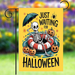 Just Waiting For Halloween Garden Flag, Summerween Skeleton Flag, Spooky Summer Decor, Halloween Pool Float Flag, Funny Halloween Flag 6b8d9184-bef3-46b6-aa98-26119bb4d941-4.jpg