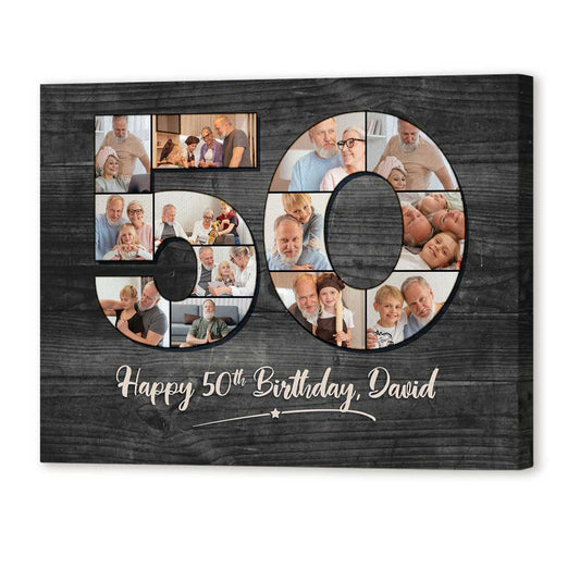 Personalized 50th Birthday Gift For Men, 50th Birthday Custom Photo Collage Canvas, 50th Birthday Gifts for Dad