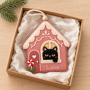 Personalized Black Cat Felt Ornament, Custom Name Gingerbread House Christmas Decoration, Cat Lover Gift 6beebcba-e010-478b-9941-69e51e62ede1-8.png