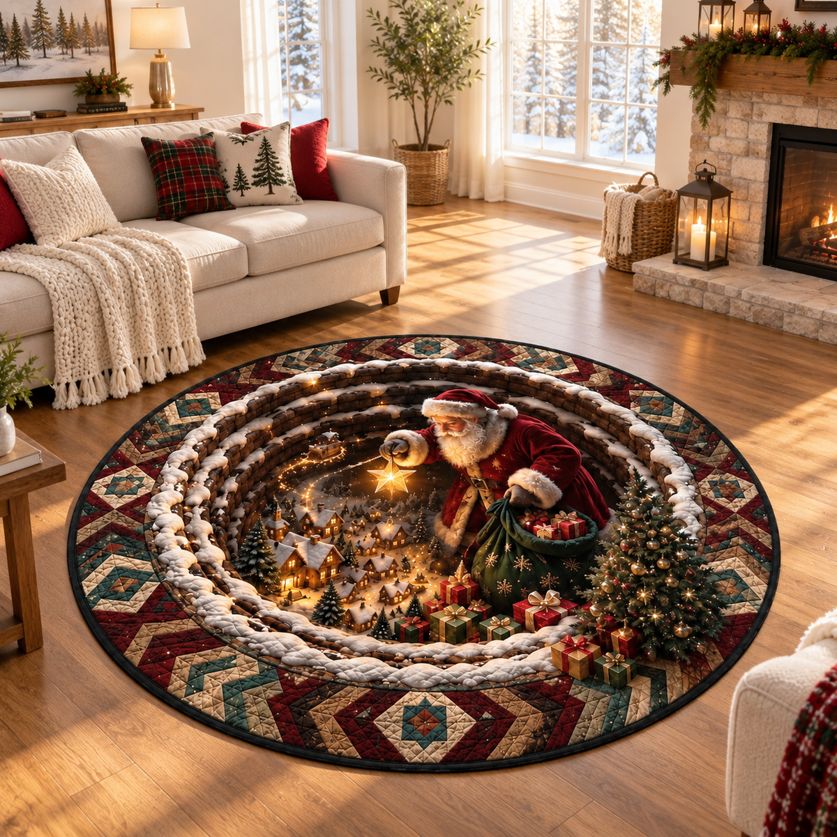 3D Christmas Round Rug | Optical Illusion Santa Claus Mat | Snowy Village Xmas Floor Carpet | Festive Living Room Decor Holiday Family Gift 6c00b5f1-bb51-4b5e-9bdb-8ee1309fee48-fbe88bb2-87ce-4f61-b977-d430cc9255ec.png
