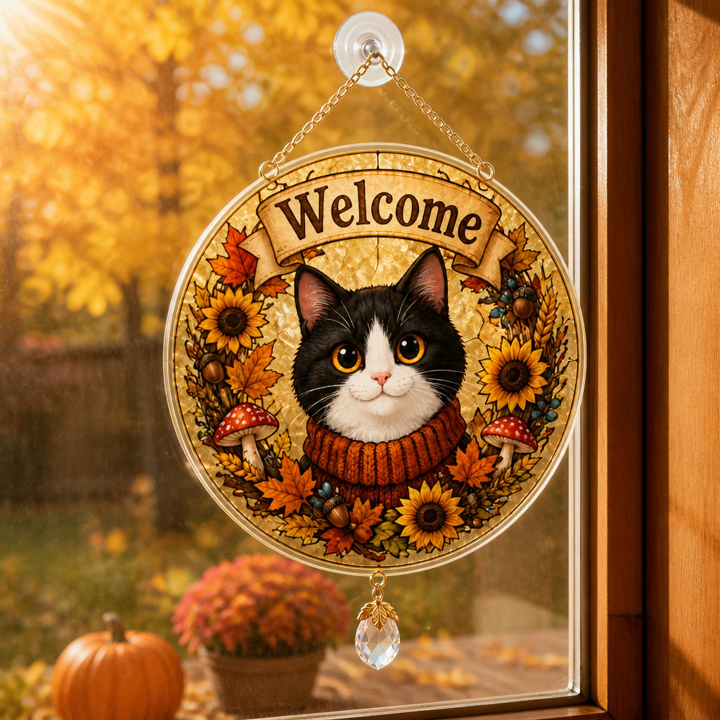 Autumn Tuxedo Cat Welcome Garden Flag - 1 Layered Suncatcher with Charm 6c02d8e6-f883-47b3-b658-b38ee4ec0c81.jpg