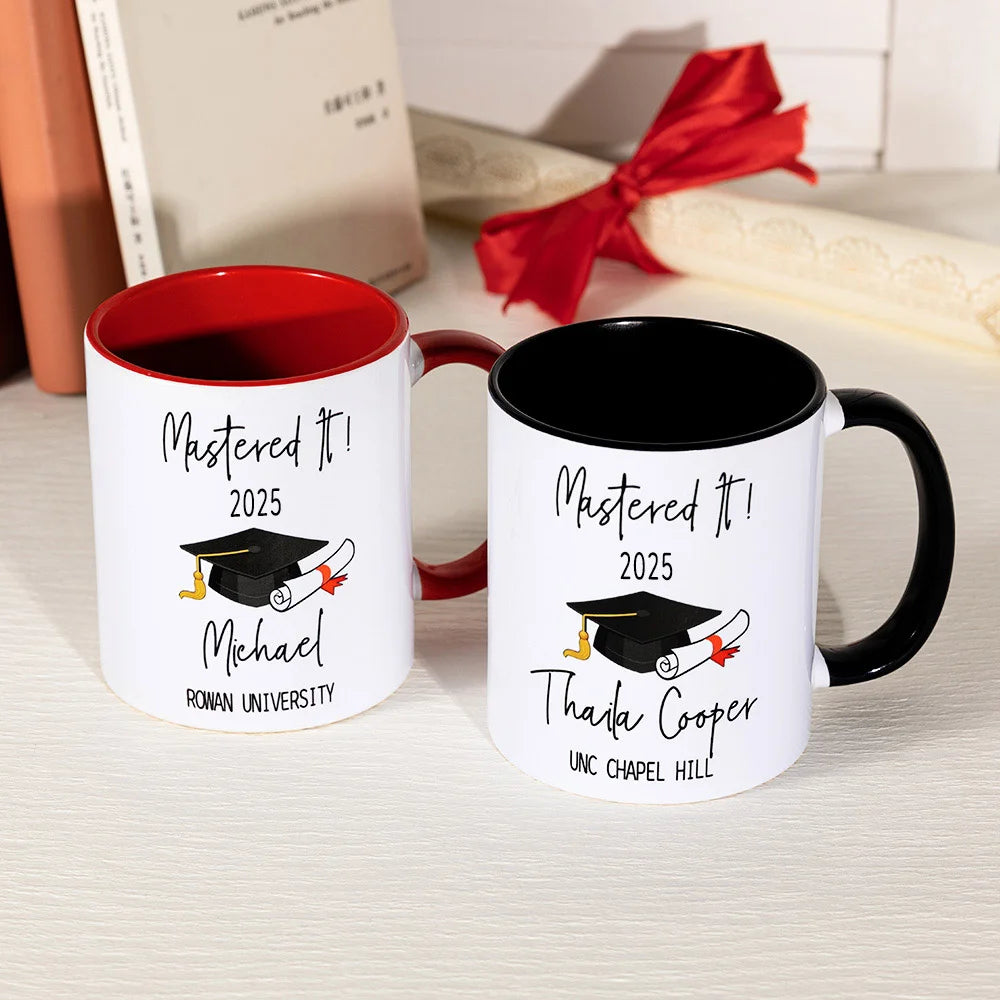 Personalised Mastered It Graduation Cap Name Mug with School Name and Year Class of 2025 Graduation Gift for Graduates