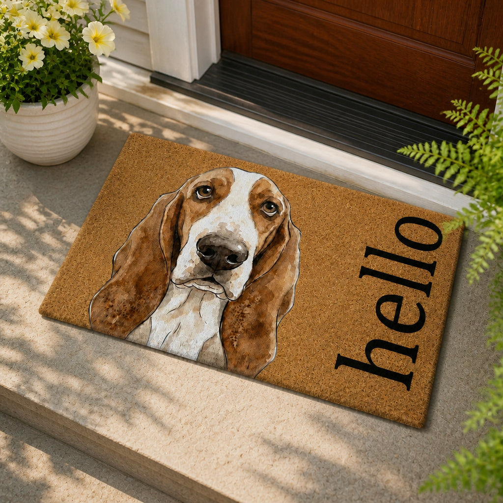 Hello Basset Hound Welcome Doormat - Doormat 6c3f665d-20bc-4884-9cf3-54bac68961e1.jpg