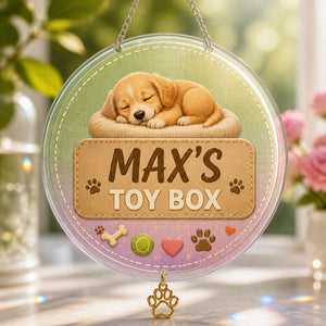Personalized Pet Toy Storage Bin — Name's Toy Box - Personalized 1 Layered Suncatcher with Charm 6c5100bb-2669-4eac-b5e5-12edce7b0753.jpg