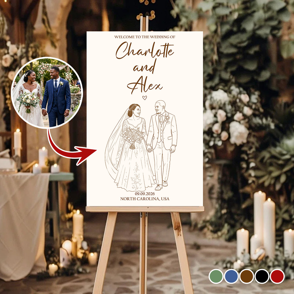 Welcome to Our Wedding Sign Sketch Line Art - Custom Name and Date Wedding Welcome Sign 6c523322-068c-4554-a5e6-e5b3e78339fb-Banner-2.jpg