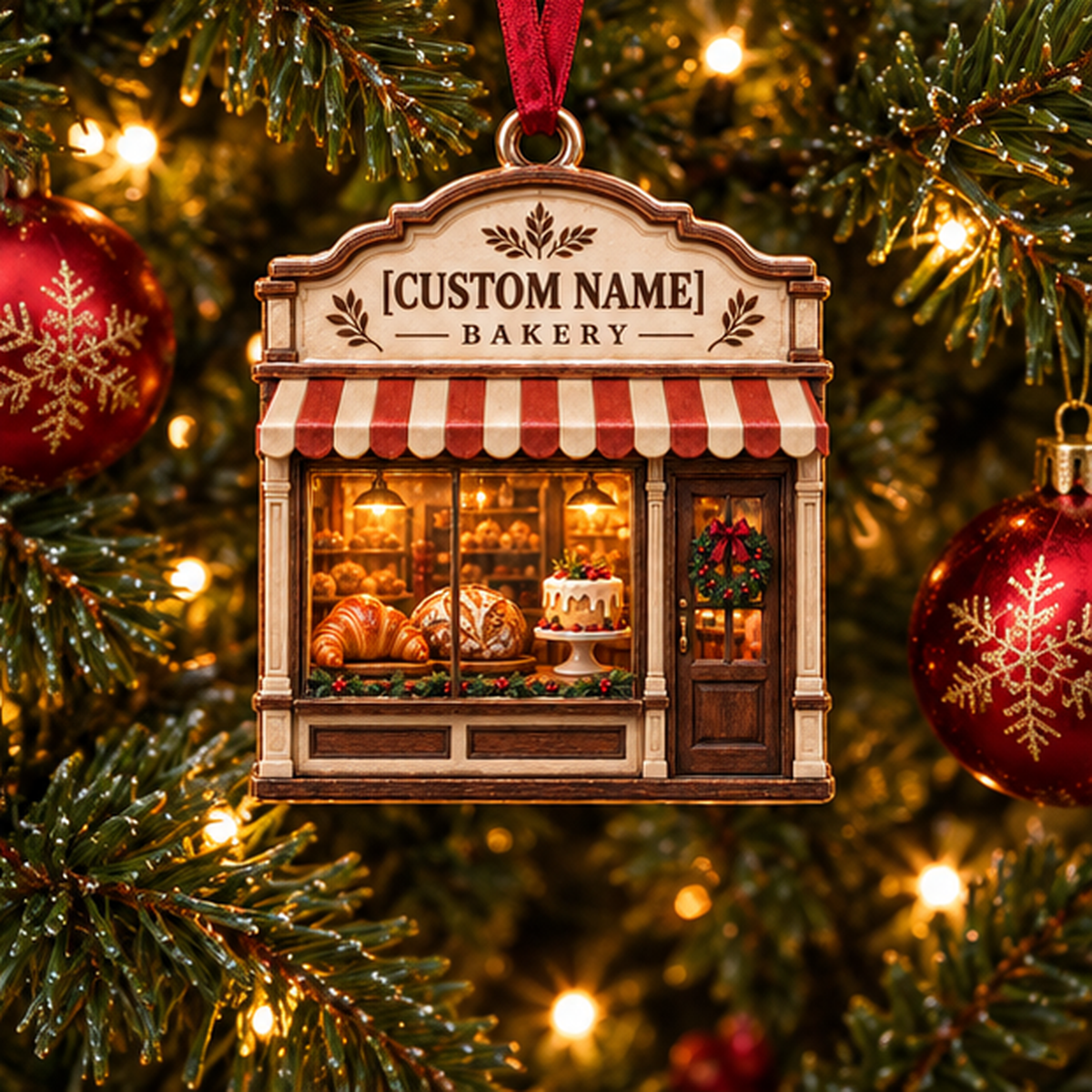Personalized Christmas Bakery Ornament, Custom Bakery Shop Ornament, Baker Gift for Christmas 6c56401d-4914-4a83-89d1-79bda36193f2-bakery_ornament_mockup_4_tree.png