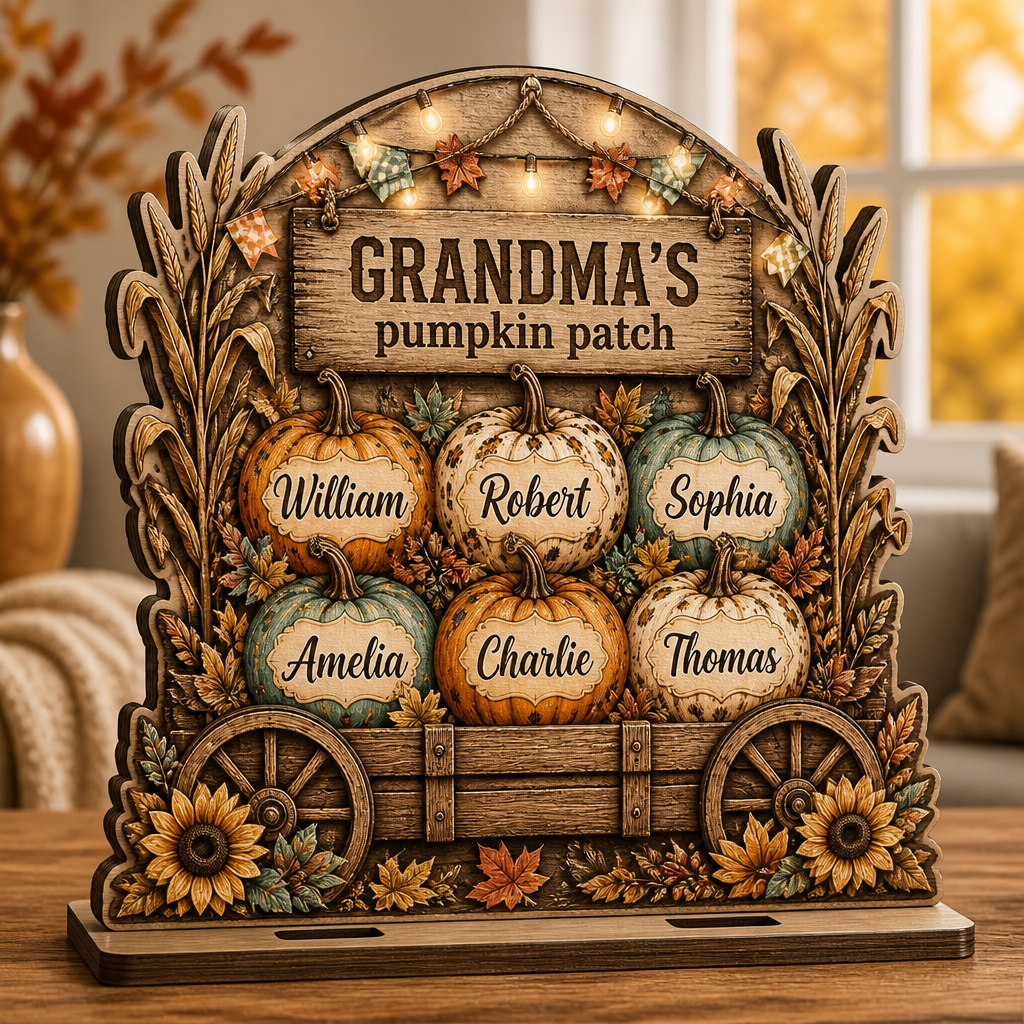 Grandparent's Pumpkin Patch Wagon – Personalized Wood Table Sign - Personalized Wooden custom shape Standing 2 layer (5mm) 6c694562-62e2-4870-90ab-a4a0ae277661.png