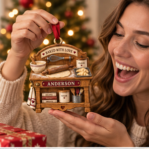 Personalized Baker Ornament, Custom Name Baking Station Christmas Ornament, Bakery Owner Gift 6c7b18be-5385-4cfd-83f8-fcd4413ae721-baker_workbench_mockup_2_happy_recipient.png