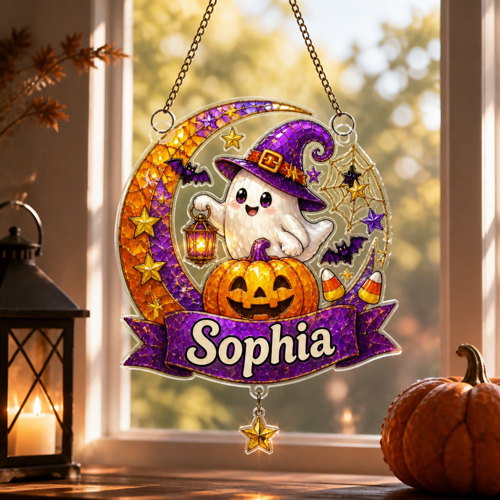 Personalized Witchy Ghost Pumpkin Suncatcher - Personalized 1 Layered Suncatcher with Charm 6c9cb553-3a06-4236-a135-b60e5406ae13.jpg