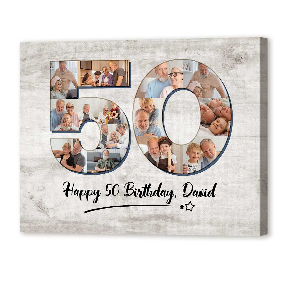 Personalized 50th Birthday Gift For Men, 50th Birthday Custom Photo Collage Canvas, 50th Birthday Gifts for Dad
