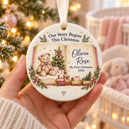 Personalized Baby’s First Christmas Ornament 2026, Storybook Teddy Bear & Train, Custom Name Keepsake, Gift for New Parents 6ce2f7af-0054-48b9-a440-2a9c686d526b-Olivia-Rose-s-Storybook-Christmas-Ornament-3.png