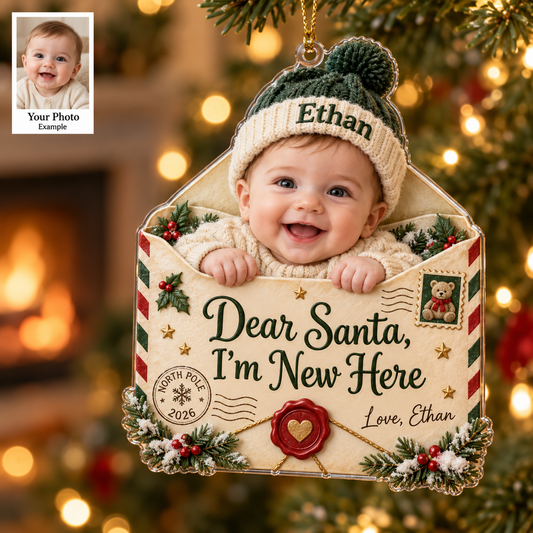 Personalized Baby’s First Christmas Ornament 2026 – Custom Photo & Name, Dear Santa I’m New Here Keepsake, Gift for New Parents 6cea3537-a3c7-4f5b-a5f2-fe8499b38e0f-Ethan-s-First-Christmas-Letter-Ornament.png