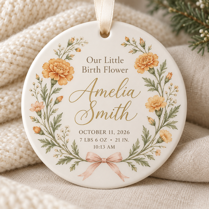 Personalized Baby Birth Flower Ornament, Custom Name & Birth Stats Keepsake, Floral First Christmas Ornament, Gift for New Parents 6d044112-4e4b-416e-88b9-c4c7622d9931-Amelia-s-October-Birth-Flower-Ornament.png