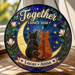 Together Since Cats Stained-Glass Suncatcher — Personalized Names & Year - Personalized Suncatcher Stained Glass 6d205c22-0203-4a76-b44a-d8b3504738d5.jpg