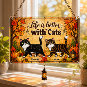 Life Is Better With Cats - Autumn Doormat (Upload 2 Pet Photos) - Personalized 1 Layered Suncatcher with Charm 6d4d87b1-d13b-467a-81ee-08e86fe5c152.png