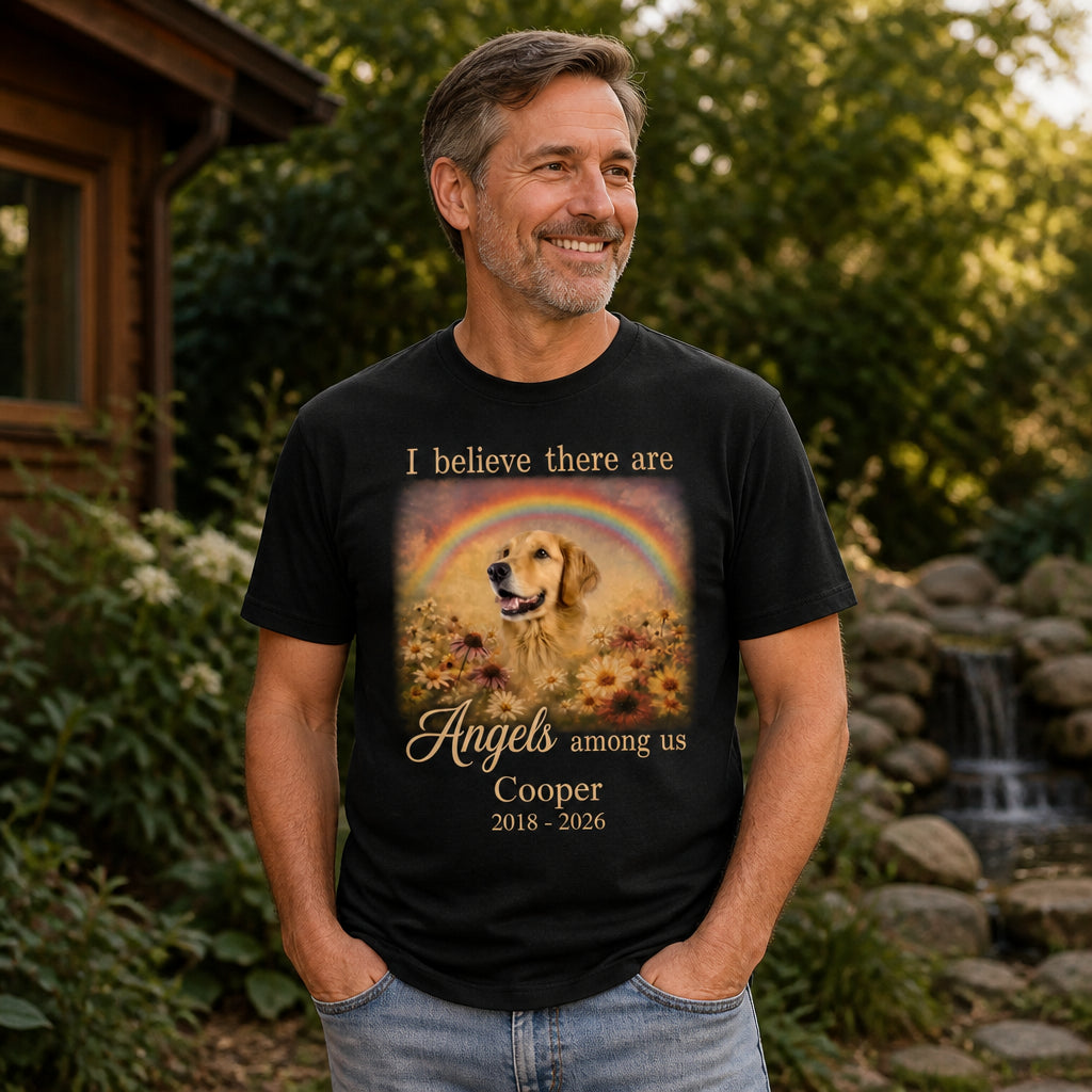 Rainbow Bridge Pet Memorial Tee – Angels Among Us (Photo, Name & Years) - Personalized T-shirt 6d70d421-6870-4e3e-b3e8-c1e0769cf59c.jpg