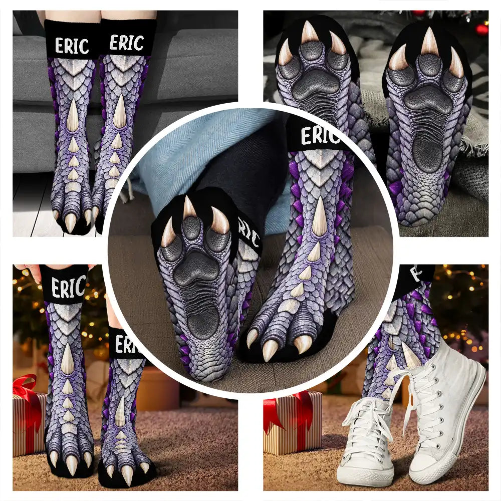 Funny Gift For Kids - Personalized Novelty Dinosaur Foot Illusion Socks 6d7b6347-7995-4840-86f4-80730d4c806c-TE141-CLA4267-Mk6.jfif