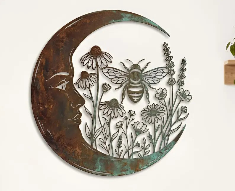 Crescent Moon Bee Wall Decor, Wildflower Garden Art, Rustic Outdoor Metal Sign 6d9cdd8b-38e7-484b-8b9d-a853b93025f6-fhgyre-2-.webp