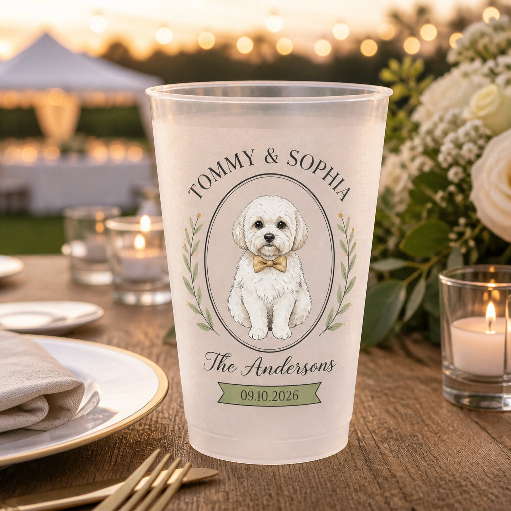 Wedding Pet Portrait Frosted Cups — Couple Names, Family Name & Date - Personalized Plastic Frosted Water Cup 6d9de876-8995-407f-8089-2fb1db8e371f.jpg
