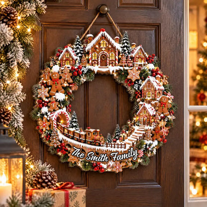 Gingerbread Christmas Wreath - Personalized Gingerbread Christmas Wreath, Candy Cane Holiday Door Wreath, Peppermint Christmas Door Decor 6d9f9061-1e01-4a15-b78d-b27584268420-SDFESW-5-.webp