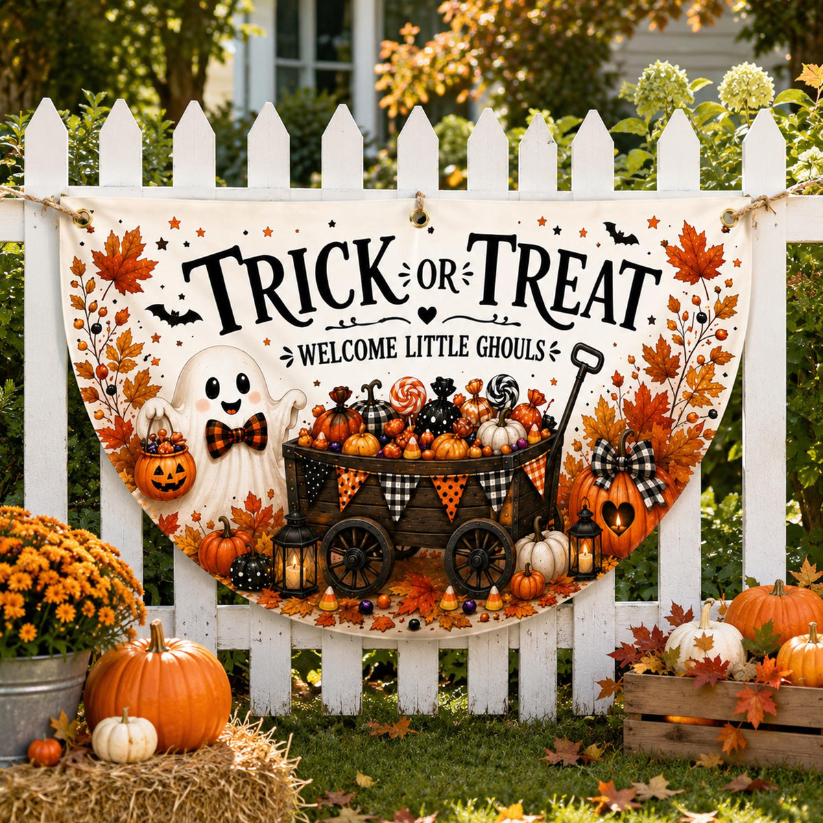 Trick or Treat Ghost Halloween Fan Flag Banner, Halloween Bunting Flag with Grommets, Fall Porch Fence Yard Decor, Indoor Outdoor Party 6daf4e69-3db8-4bed-b0ae-0a8505648ead-1.jpg